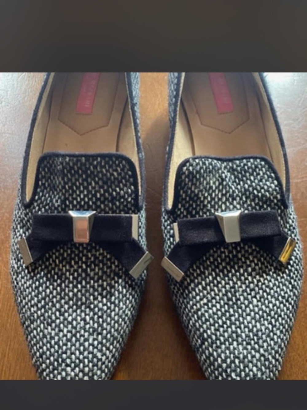 Isaac Mizrahi Black & White Woven Bow Loafers